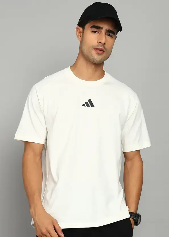 Men Solid Round Neck Cotton Blend White T-Shirt