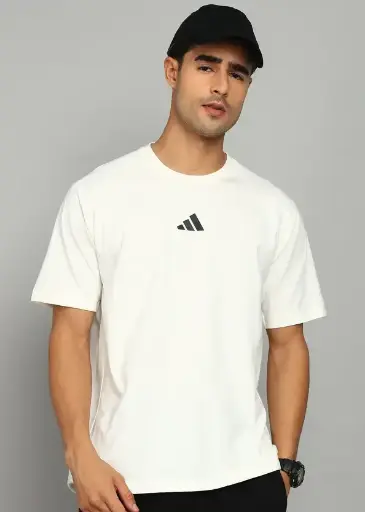 Men Solid Round Neck Cotton Blend White T-Shirt